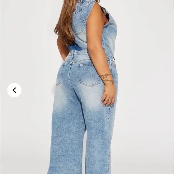 Fashion Nova Blue Denim jumpsuit Relaxed Fit - Picture 1 of 7